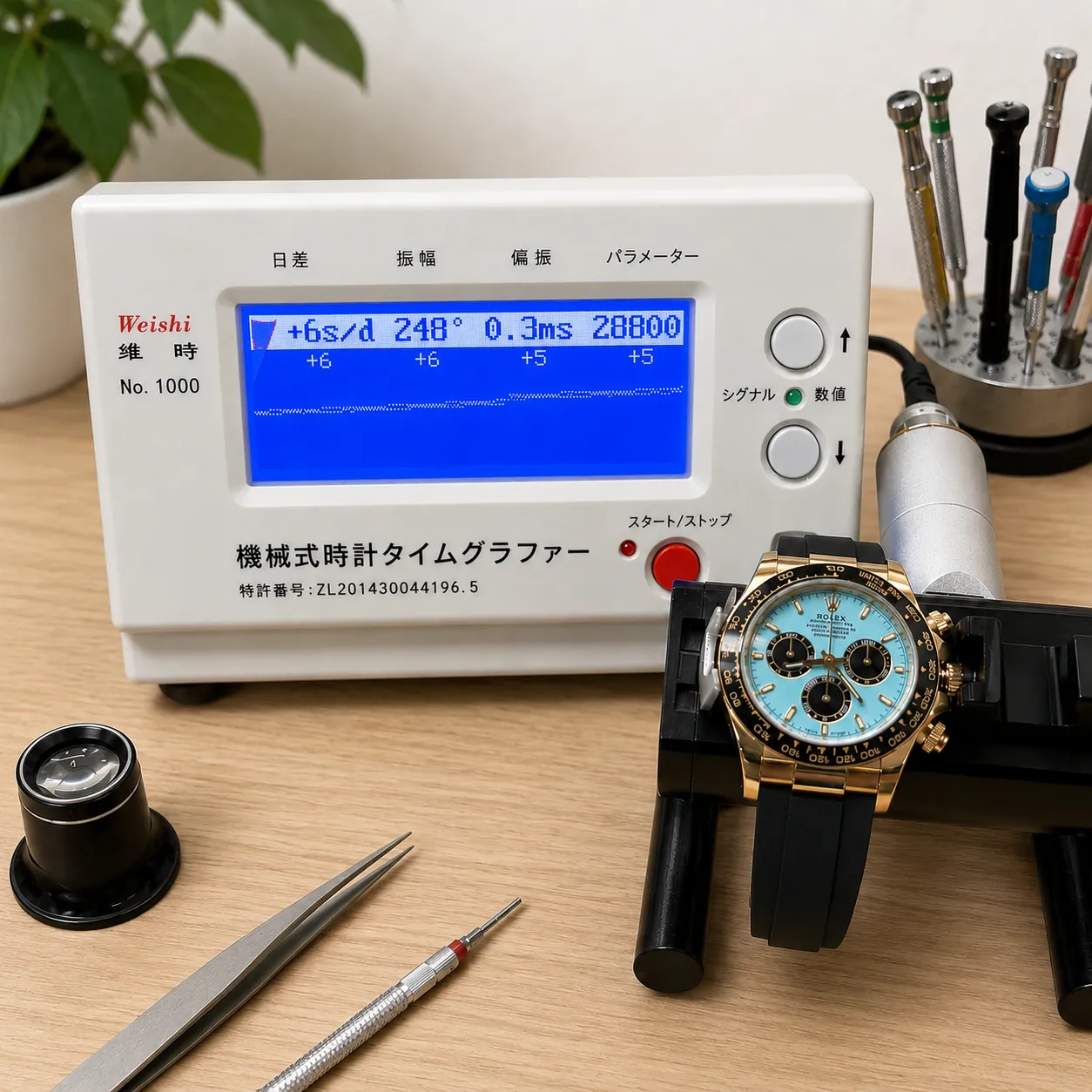 タイムグラファー歩度測定器による実機の日差測定とQC検品