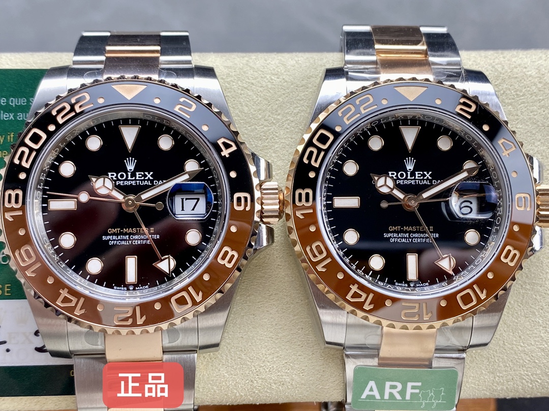 ロレックス 126711CHNR 正規品とARFの正面文字盤・ベゼル色味比較